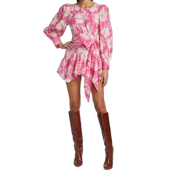 LoveShackFancy Teyana Floral Cotton-Silk Minidress pink fuschia size 8 - Picture 2 of 10